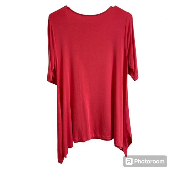 Soft Surroundings Timely Tunic Top Petite Med Pink Shark Bite Hem Short Sleeve - Picture 3 of 8